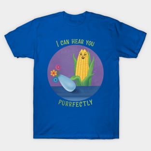 I Can Hear You Purrfectly – Corny Veggie Cat Cartoon T-Shirt
